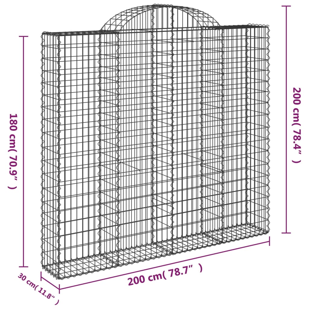 Cesto Gabbione ad Arco 200x30x180/200 cm Ferro Zincato