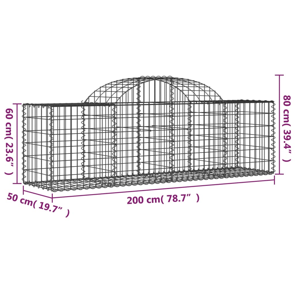 Cesto Gabbione ad Arco 200x50x60/80 cm Ferro Zincato