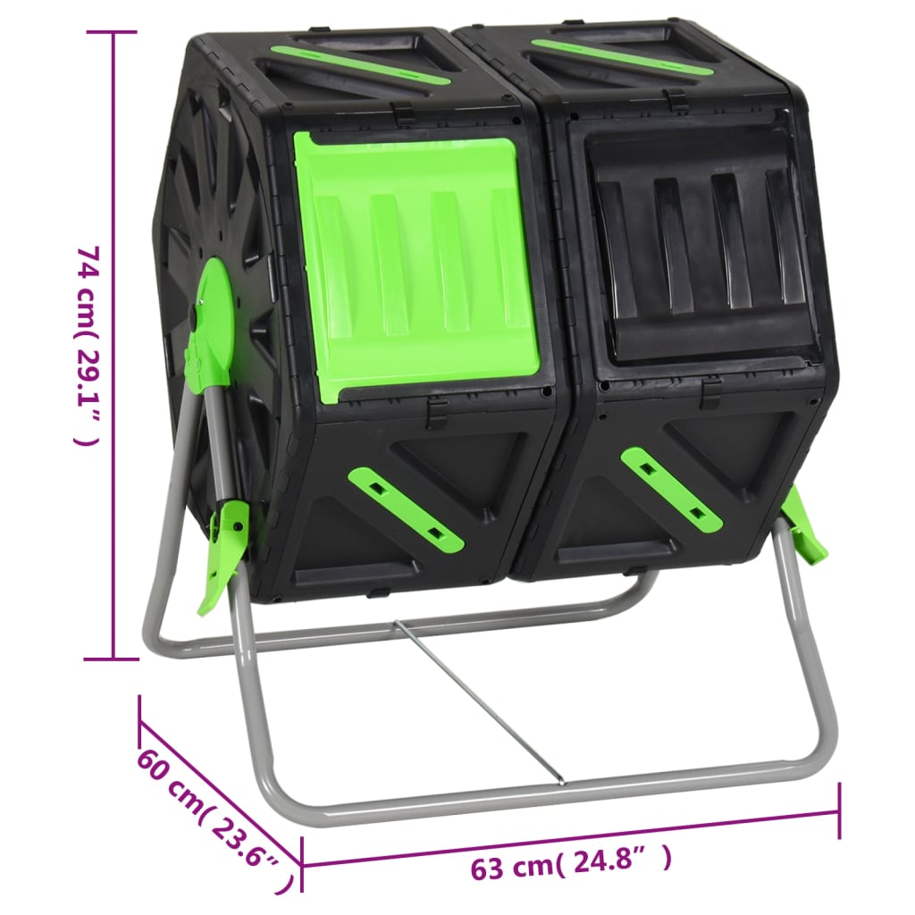 Compostiera Rotante Doppia Camera 63x60x74cm 140L Polipropilene