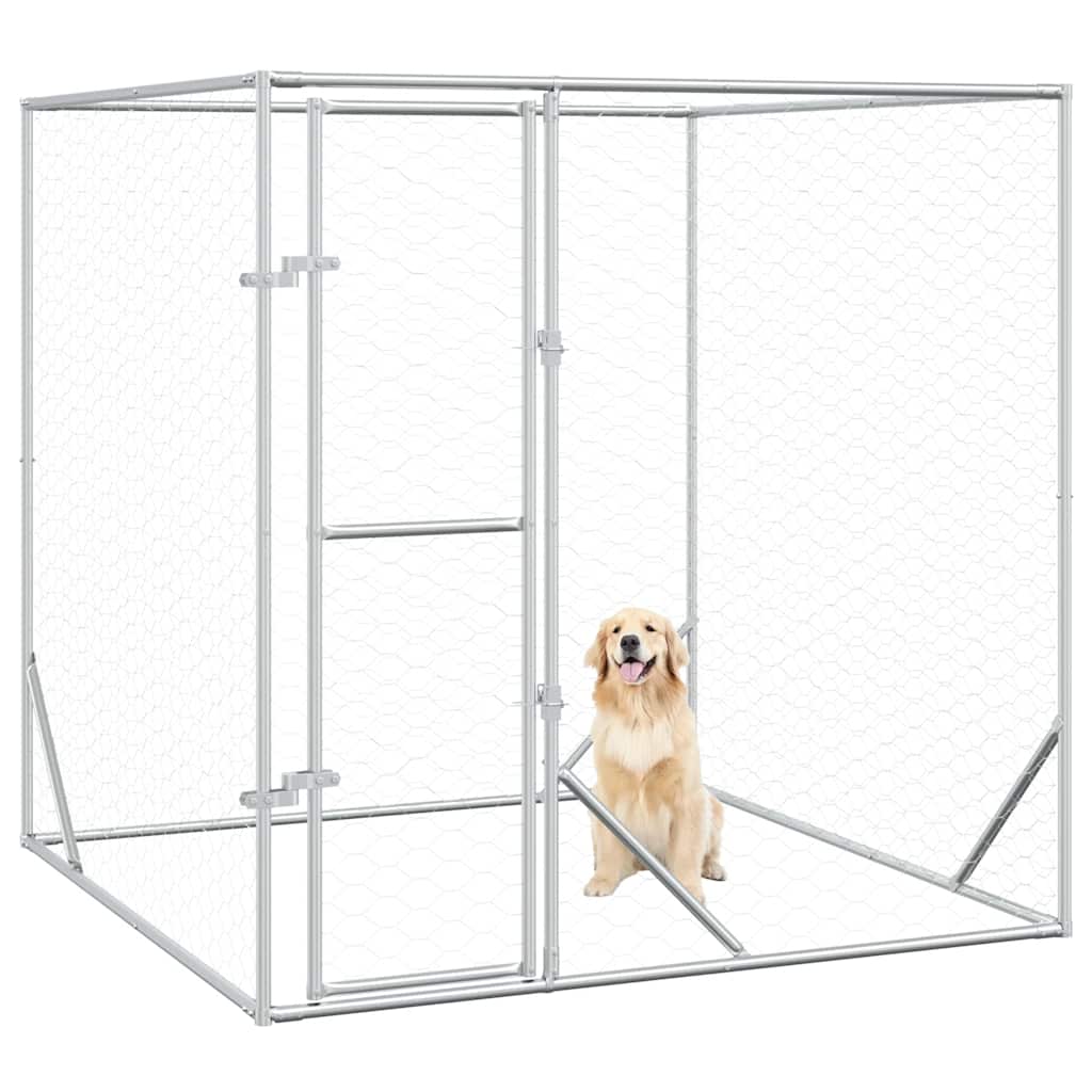 Cuccia per Cani da Esterno Argento 2x2x2 m Acciaio Zincato