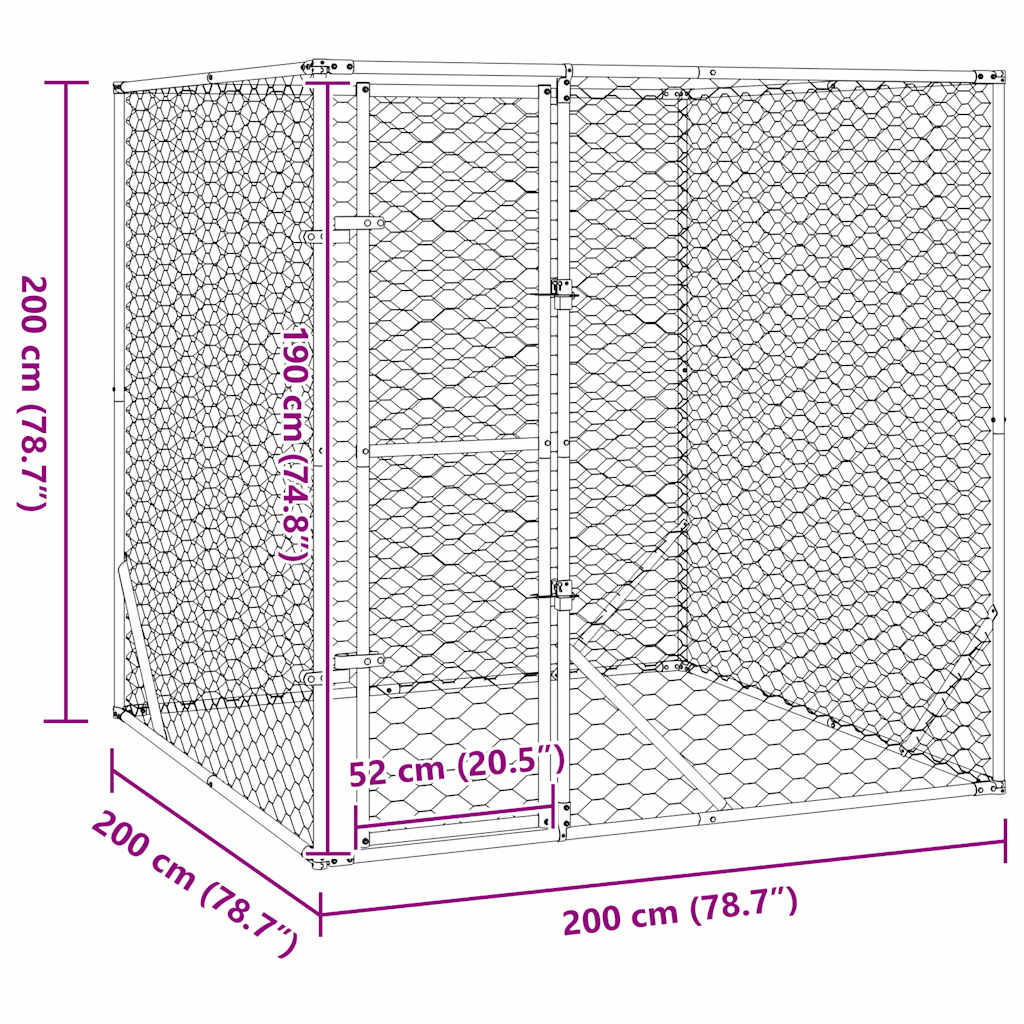 Cuccia per Cani da Esterno Argento 2x2x2 m Acciaio Zincato