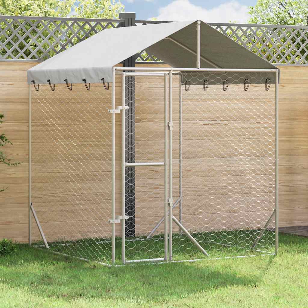 Cuccia Cani da Esterno Tetto Argento 2x2x2,5 m Acciaio Zincato