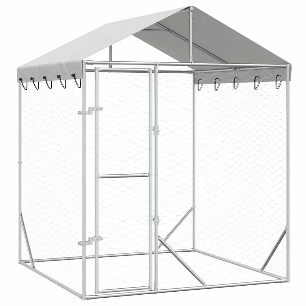 Cuccia Cani da Esterno Tetto Argento 2x2x2,5 m Acciaio Zincato