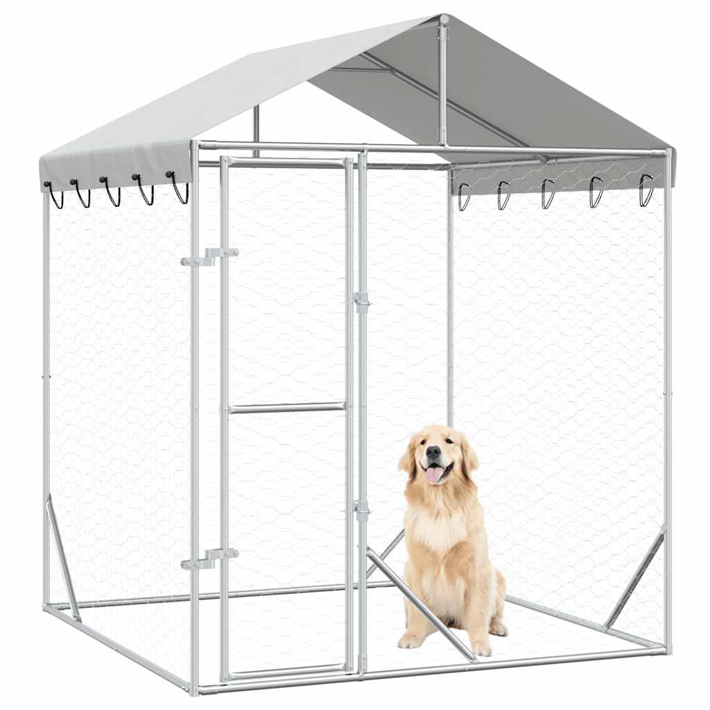 Cuccia Cani da Esterno Tetto Argento 2x2x2,5 m Acciaio Zincato