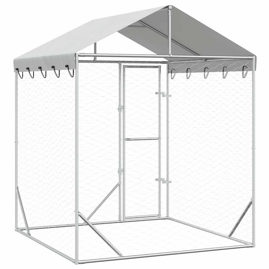 Cuccia Cani da Esterno Tetto Argento 2x2x2,5 m Acciaio Zincato
