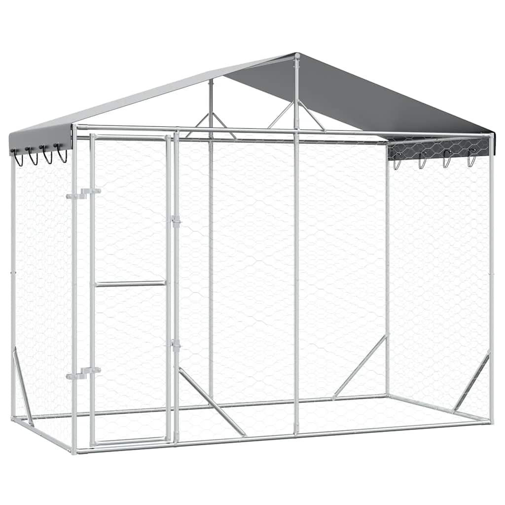 Cuccia Cani da Esterno Tetto Argento 3x1,5x2,5m Acciaio Zincato