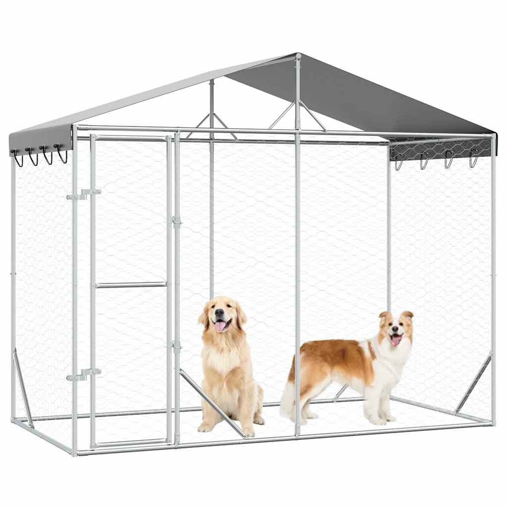 Cuccia Cani da Esterno Tetto Argento 3x1,5x2,5m Acciaio Zincato