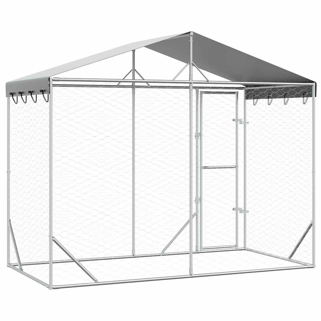 Cuccia Cani da Esterno Tetto Argento 3x1,5x2,5m Acciaio Zincato