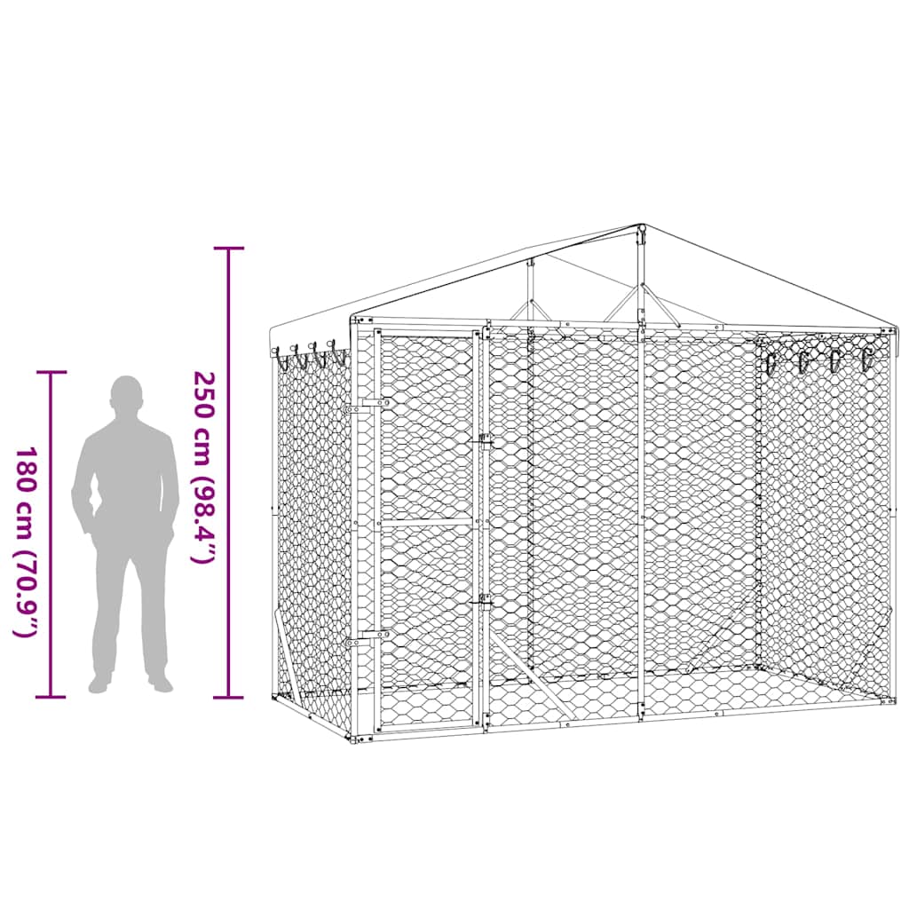 Cuccia Cani da Esterno Tetto Argento 3x1,5x2,5m Acciaio Zincato