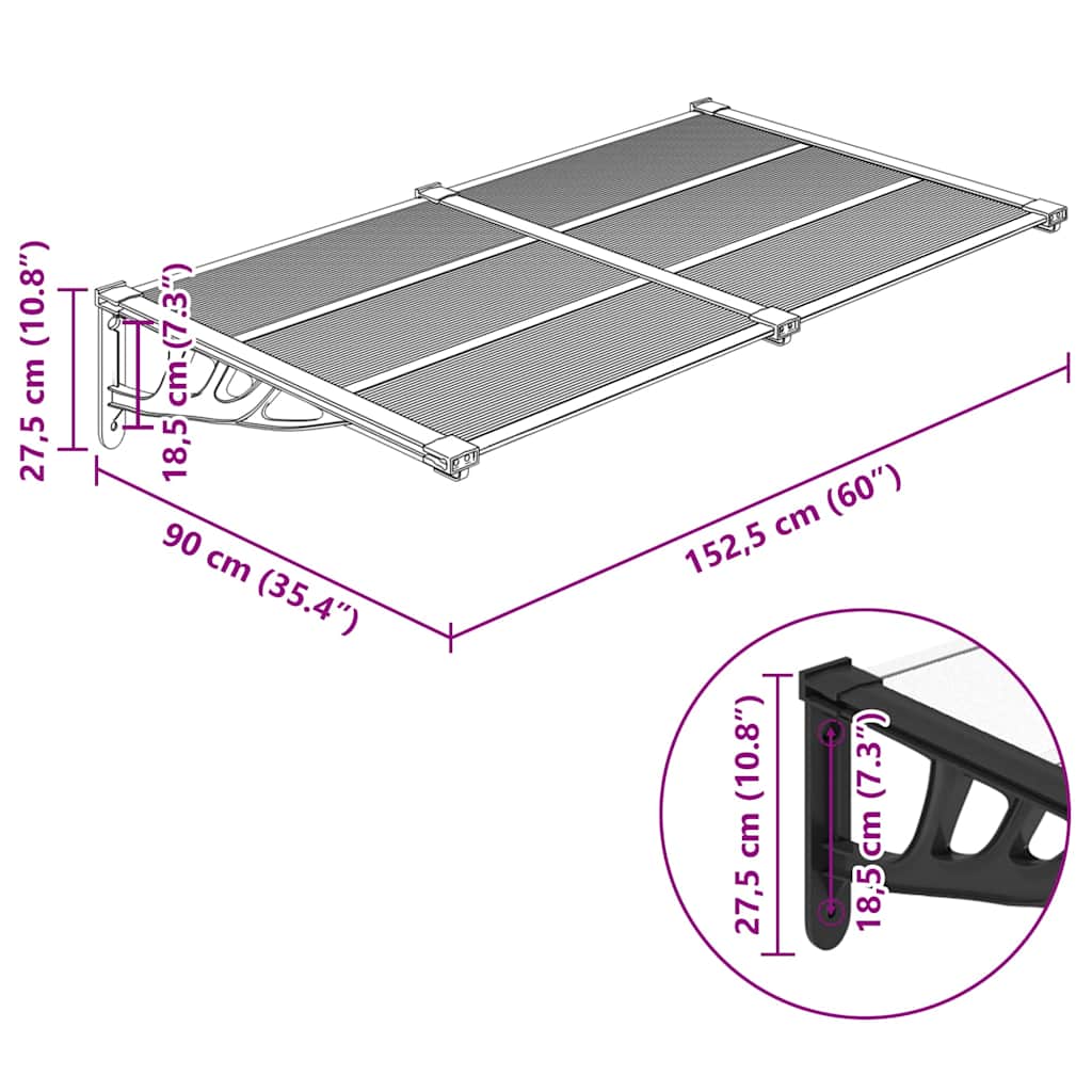 Tettoia per Porta Nero e Trasparente 152,5x90 cm Policarbonato