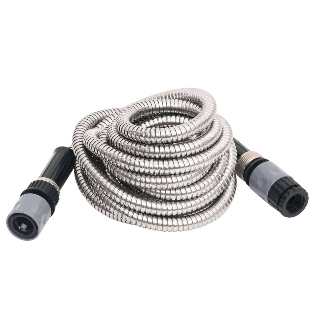 Tubo da Giardino con Ugello Spray Argento 0,6" 15 m in Acciaio