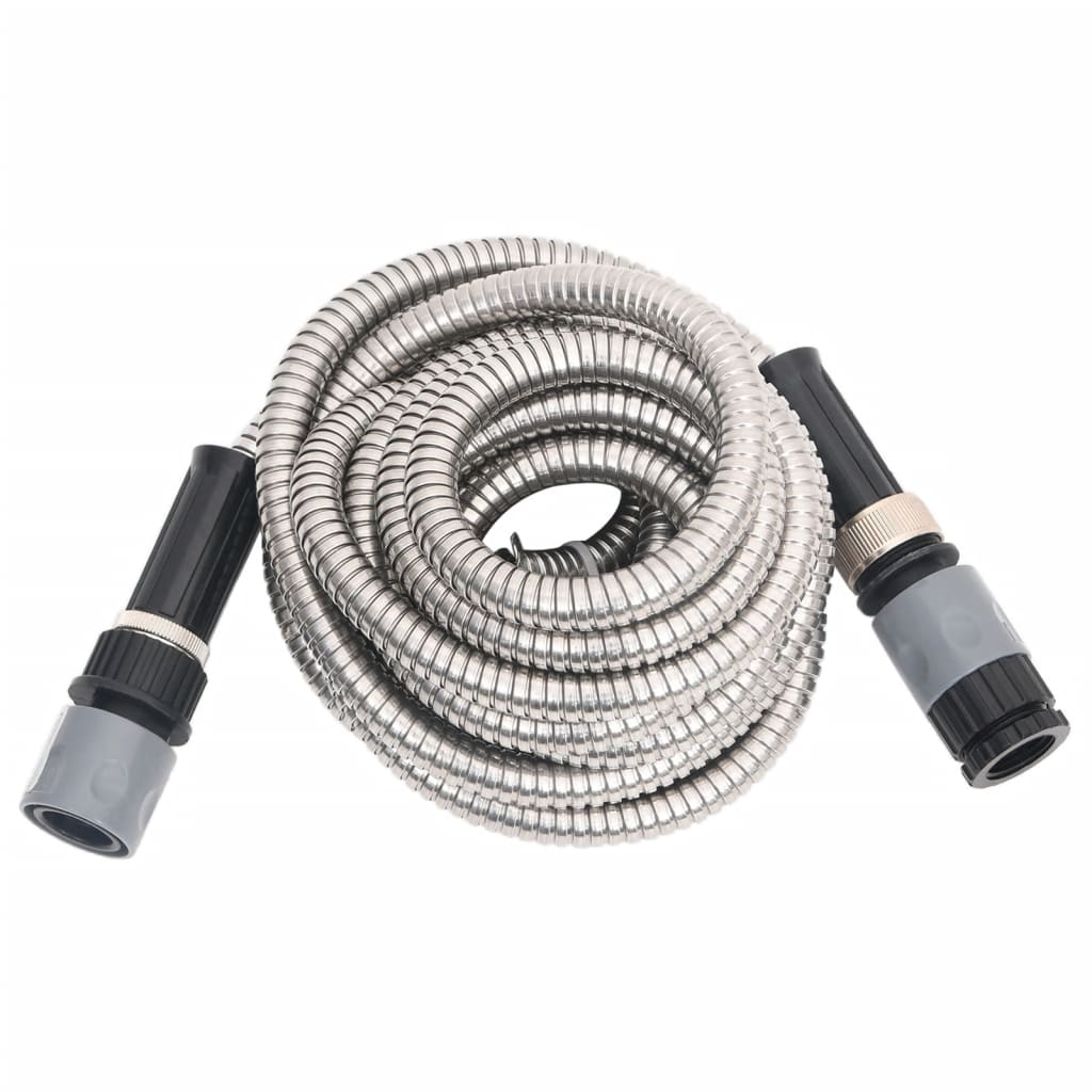 Tubo da Giardino con Ugello Spray Argento 0,6" 15 m in Acciaio