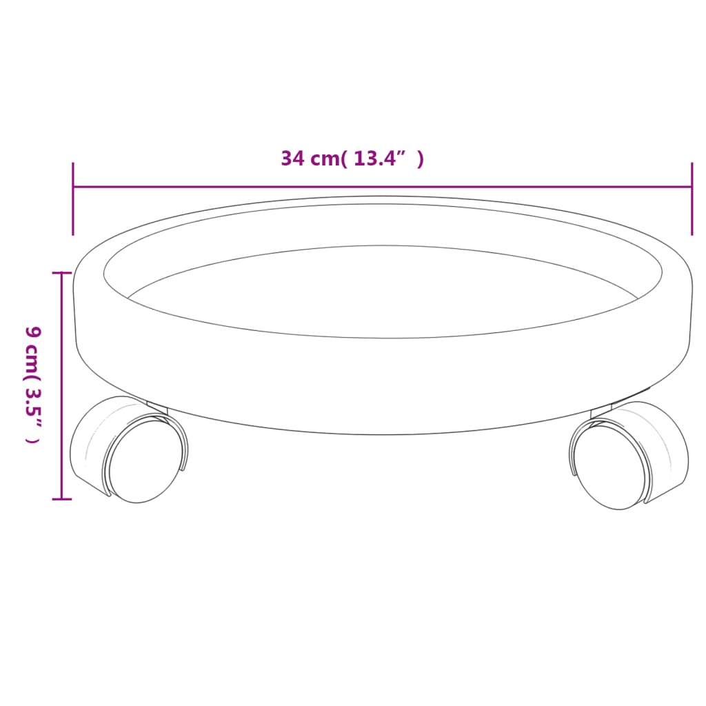 Carrelli per Piante con Ruote 2 pz Grigi Diametro 34 cm 35 kg