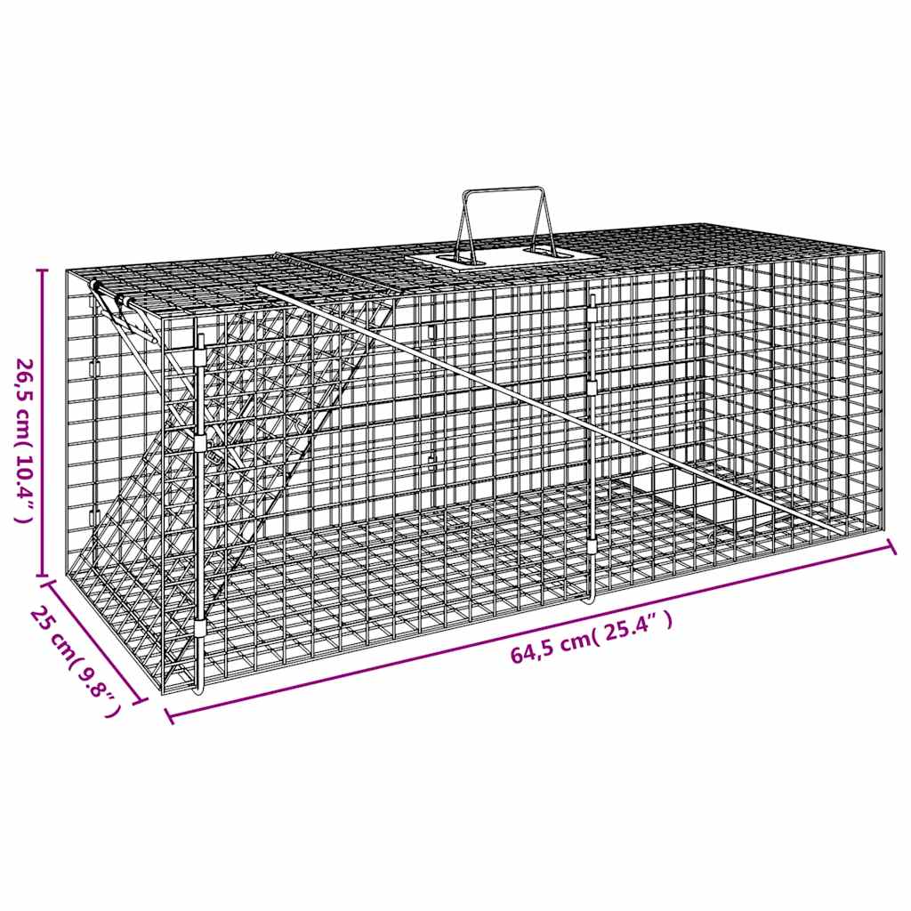 Trappola per animali 64,5x25x26,5 cm in ferro zincato