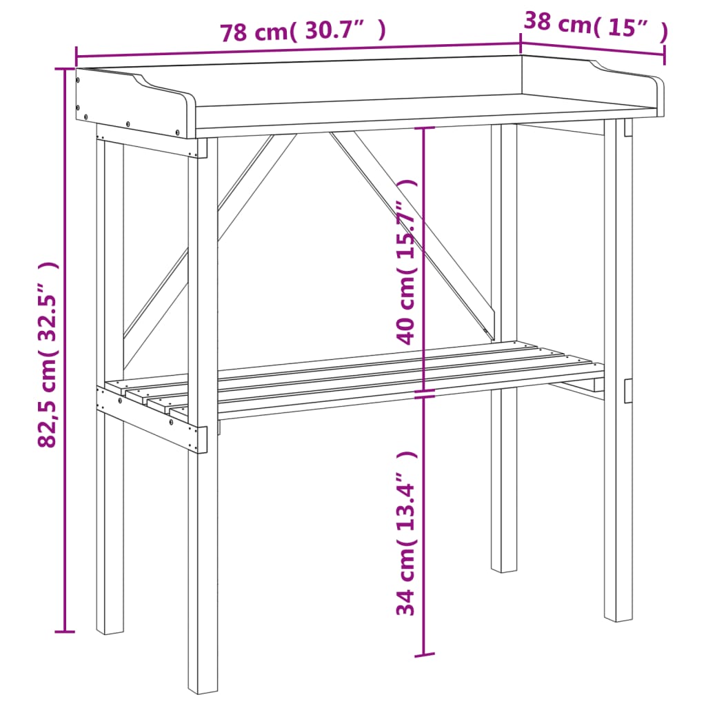 Tavolo Piante con Ripiano Marrone 78x38x,82,5cm Massello Abete