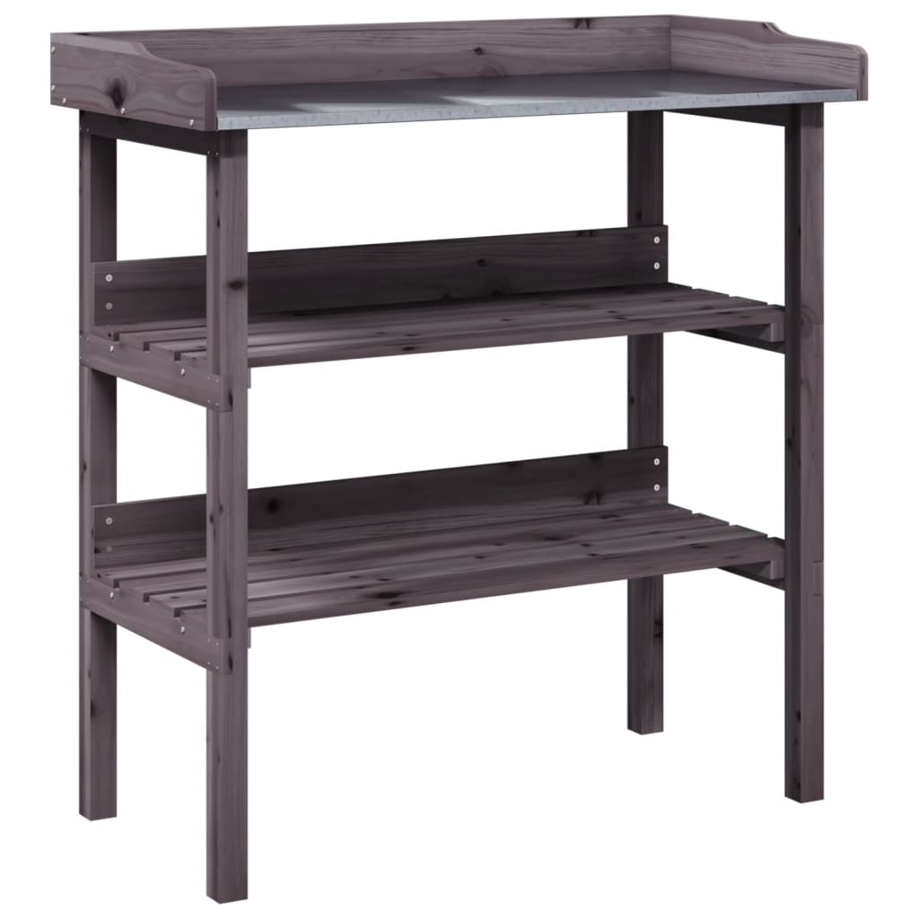 Tavolo Piante Ripiani Grigio 78x38x,82,5cm Legno Massello Abete