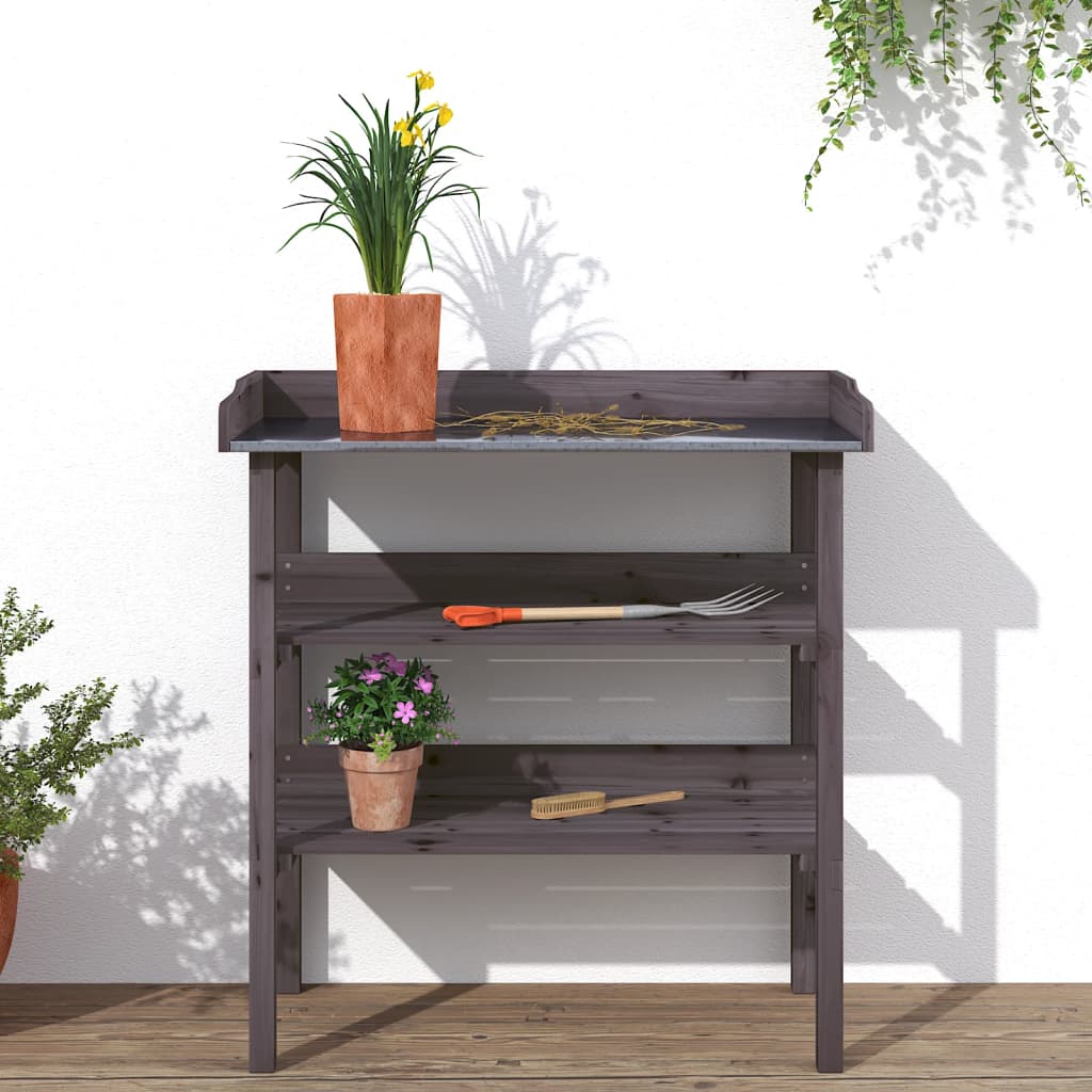 Tavolo Piante Ripiani Grigio 78x38x,82,5cm Legno Massello Abete