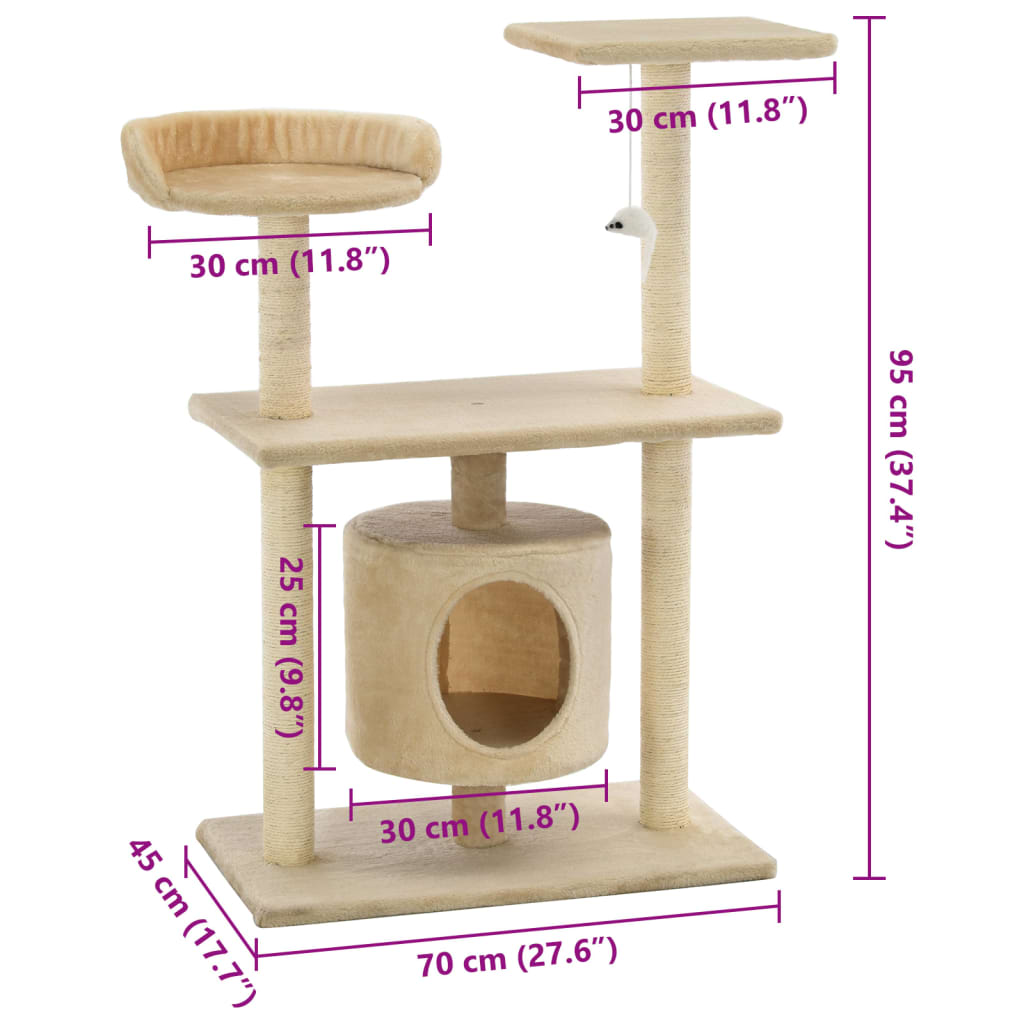 Albero per Gatti con Tiragraffi in Sisal 95 cm Beige