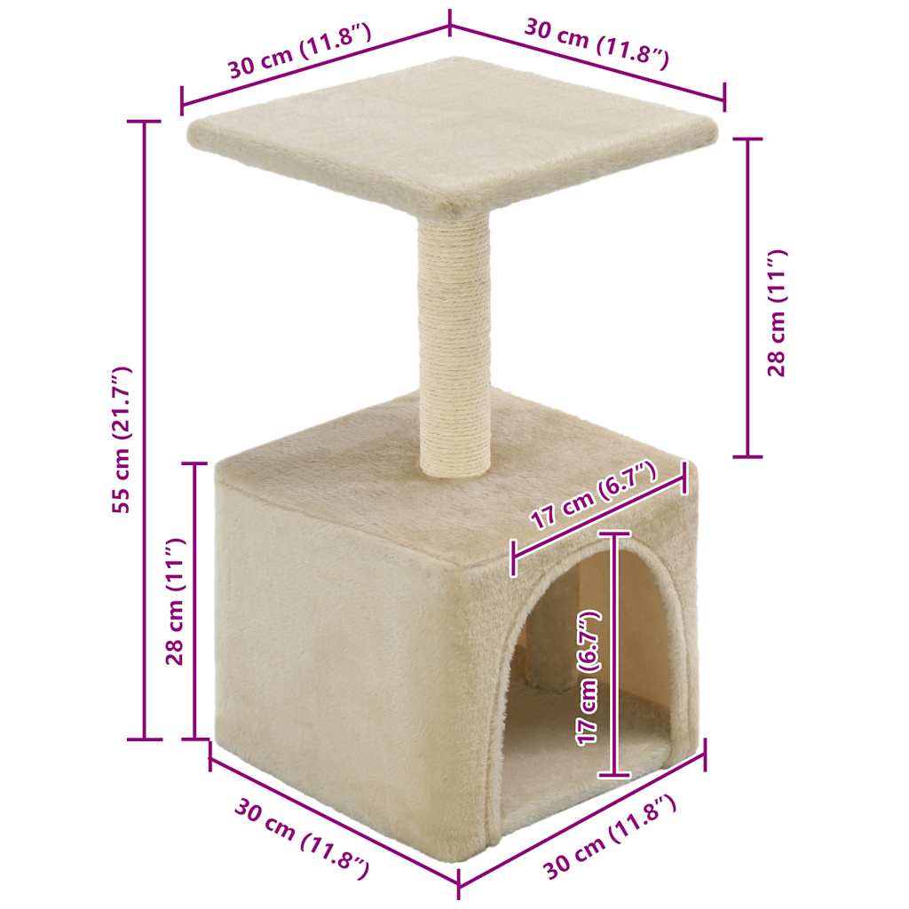 Albero per Gatti con Tiragraffi in Sisal 55 cm Beige