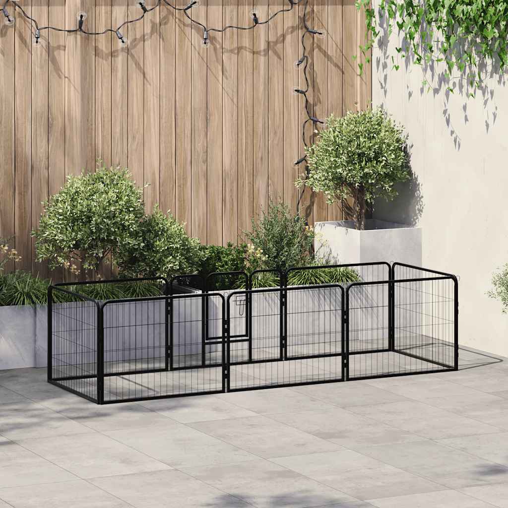 Box per Cani con 8 Pannelli in Acciaio 60x80 cm Nero
