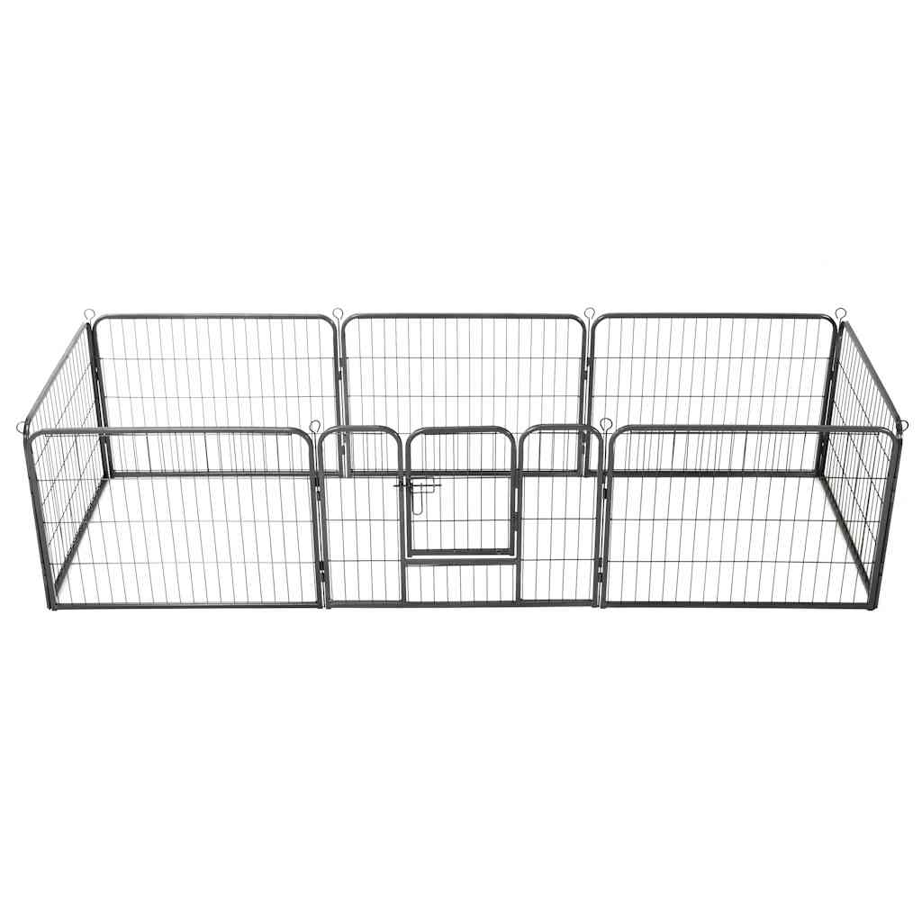 Box per Cani con 8 Pannelli in Acciaio 60x80 cm Nero