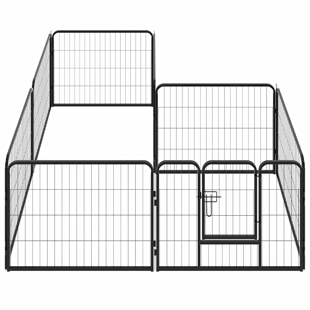 Box per Cani con 8 Pannelli in Acciaio 60x80 cm Nero