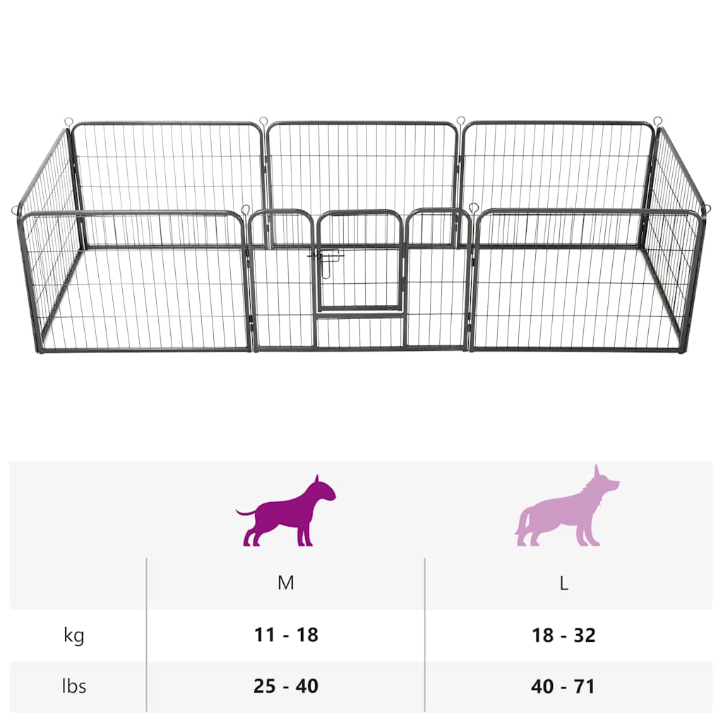 Box per Cani con 8 Pannelli in Acciaio 60x80 cm Nero