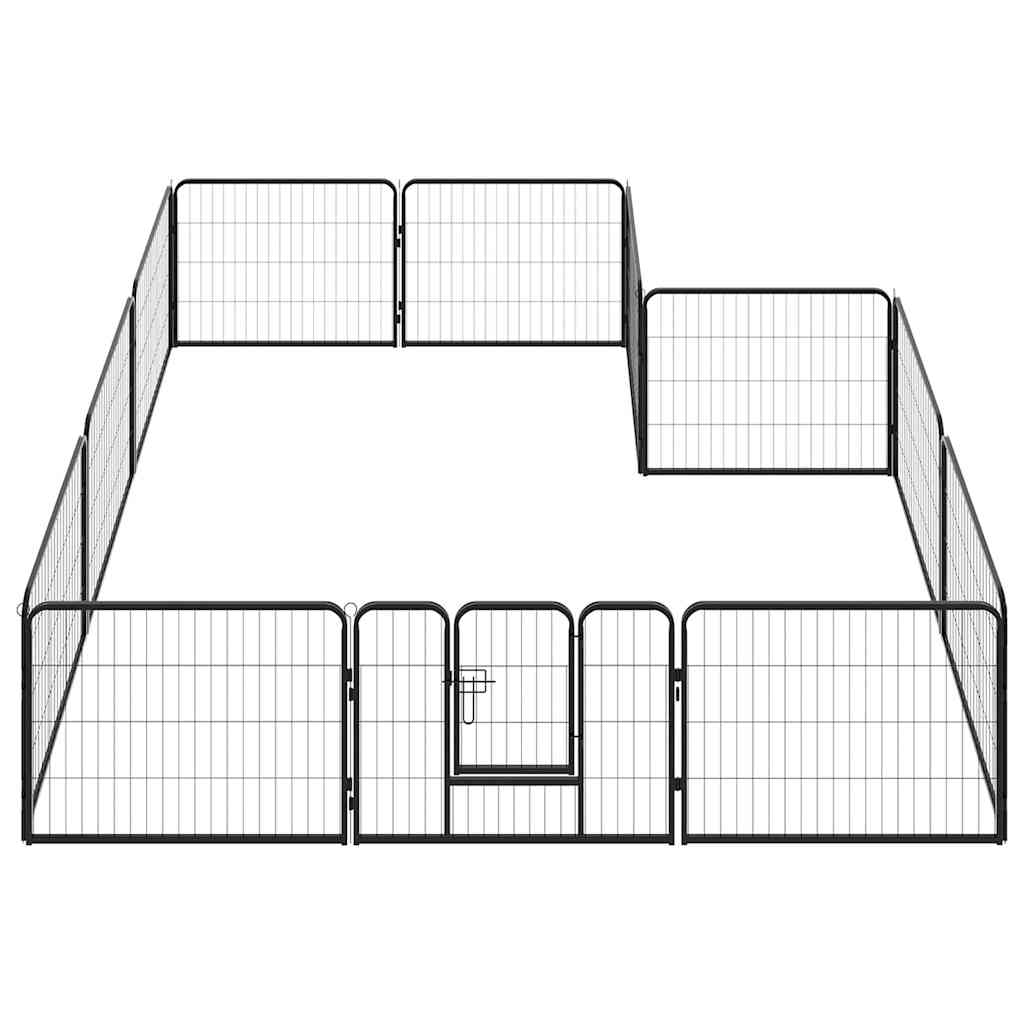Box per Cani con 12 Pannelli in Acciaio 80x60 cm Nero