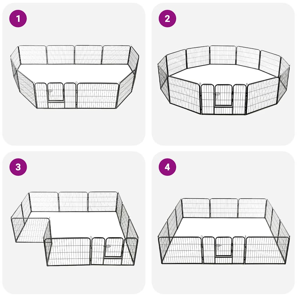 Box per Cani con 12 Pannelli in Acciaio 80x60 cm Nero