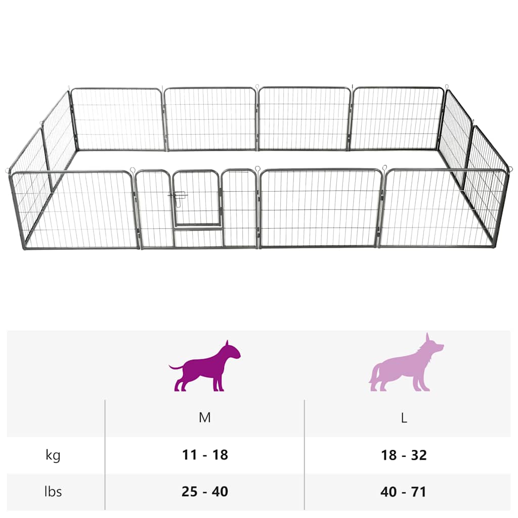 Box per Cani con 12 Pannelli in Acciaio 80x60 cm Nero