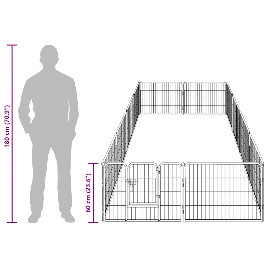 Box per Cani con 12 Pannelli in Acciaio 80x60 cm Nero