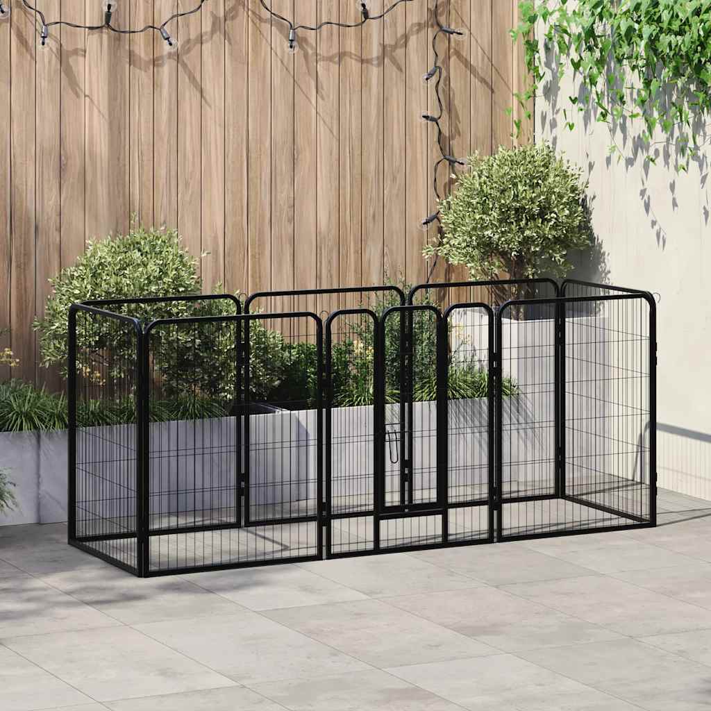 Box per Cani con 8 Pannelli in Acciaio 80x100 cm Nero