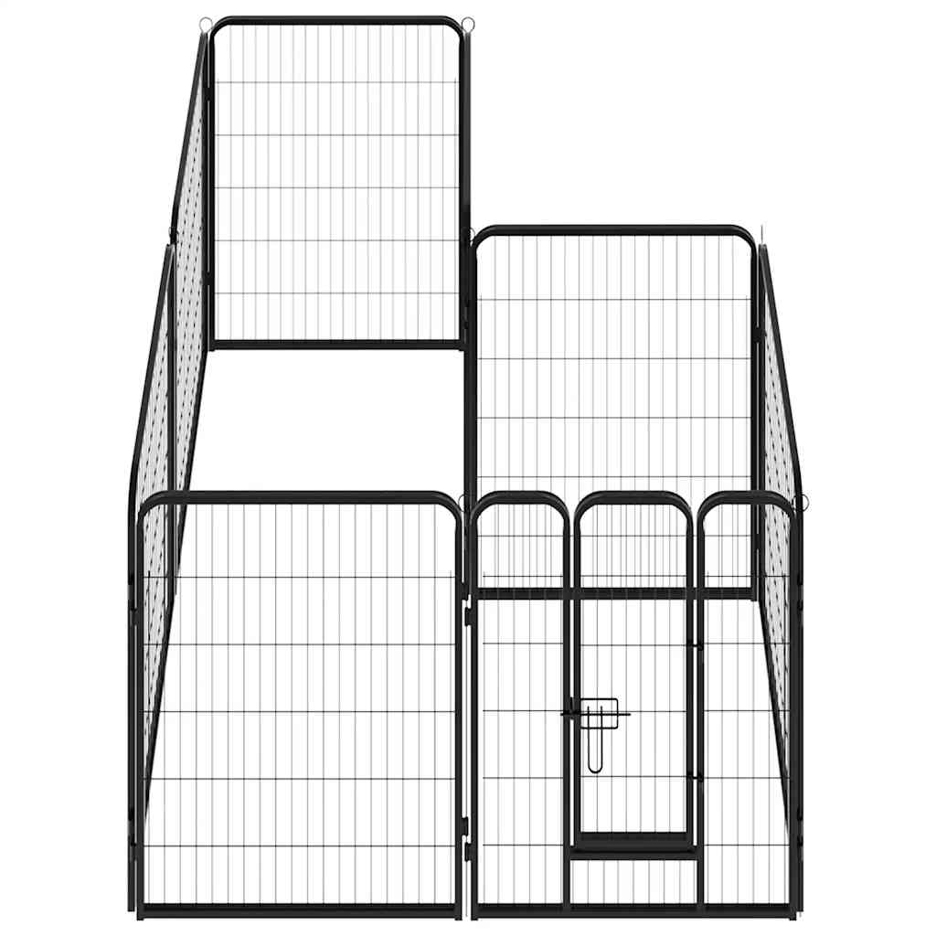 Box per Cani con 8 Pannelli in Acciaio 80x100 cm Nero