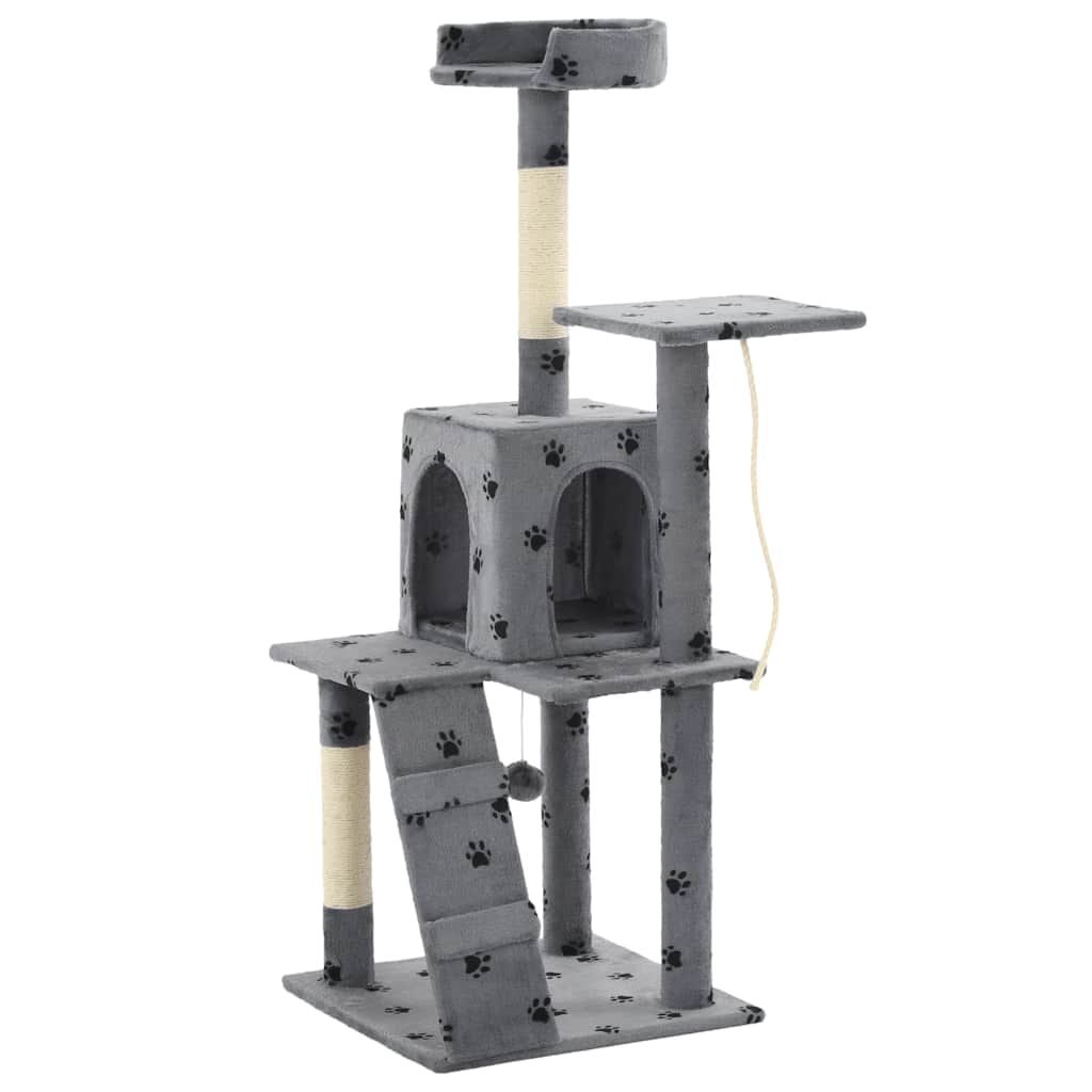 Albero per Gatti e Tiragraffi Sisal 120cm Zampe Stampate Grigio