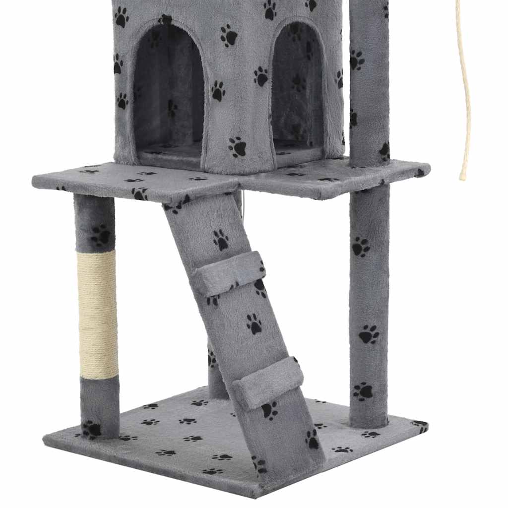 Albero per Gatti e Tiragraffi Sisal 120cm Zampe Stampate Grigio