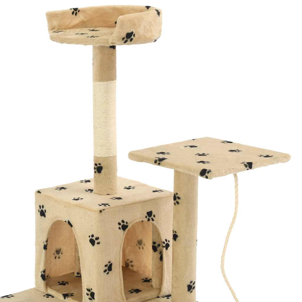 Albero per Gatti e Tiragraffi Sisal 120 cm Zampe Stampate Beige