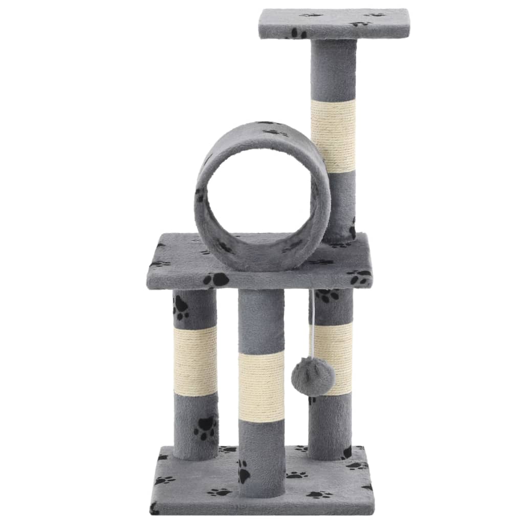 Albero per Gatti e Tiragraffi Sisal 65 cm Zampe Stampate Grigio