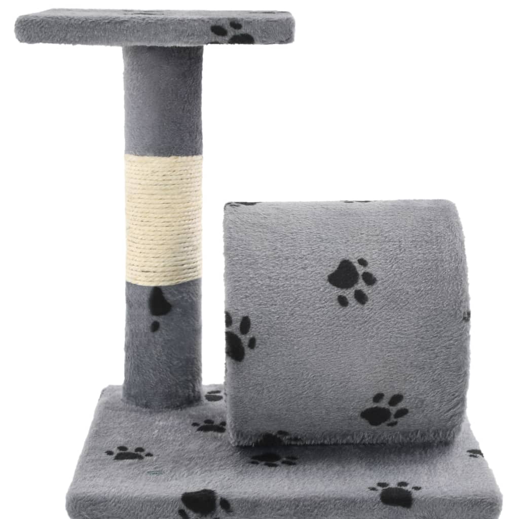 Albero per Gatti e Tiragraffi Sisal 65 cm Zampe Stampate Grigio