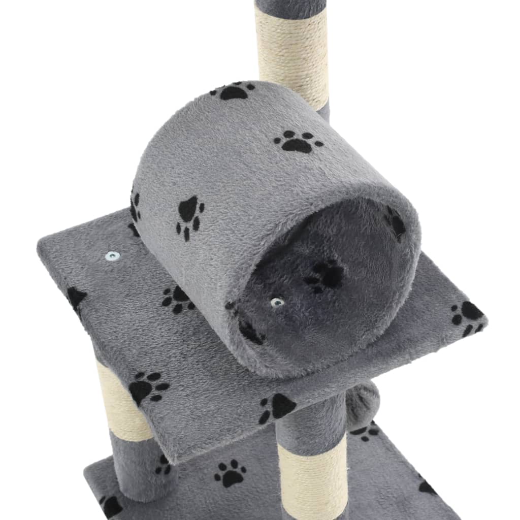 Albero per Gatti e Tiragraffi Sisal 65 cm Zampe Stampate Grigio