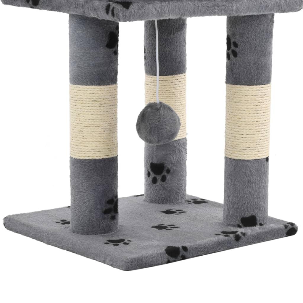 Albero per Gatti e Tiragraffi Sisal 65 cm Zampe Stampate Grigio