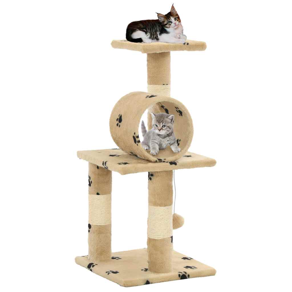 Albero per Gatti e Tiragraffi Sisal 65 cm Zampe Stampate Beige
