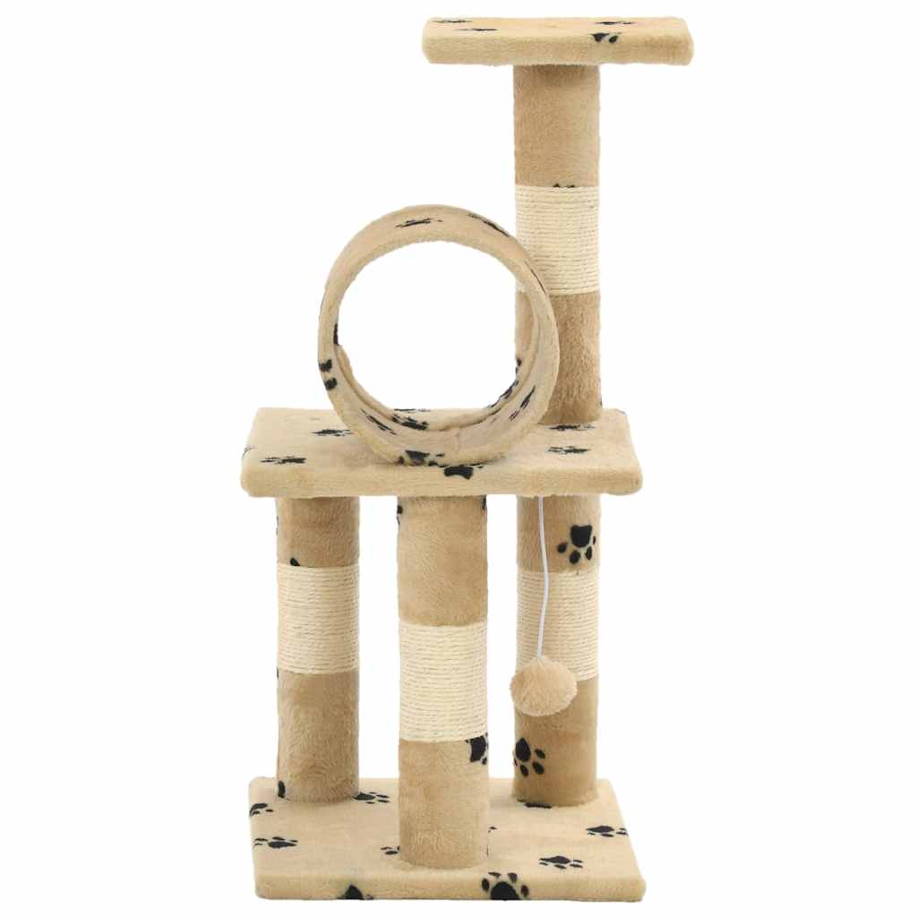 Albero per Gatti e Tiragraffi Sisal 65 cm Zampe Stampate Beige
