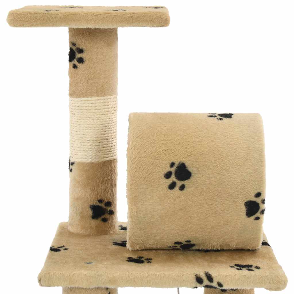 Albero per Gatti e Tiragraffi Sisal 65 cm Zampe Stampate Beige