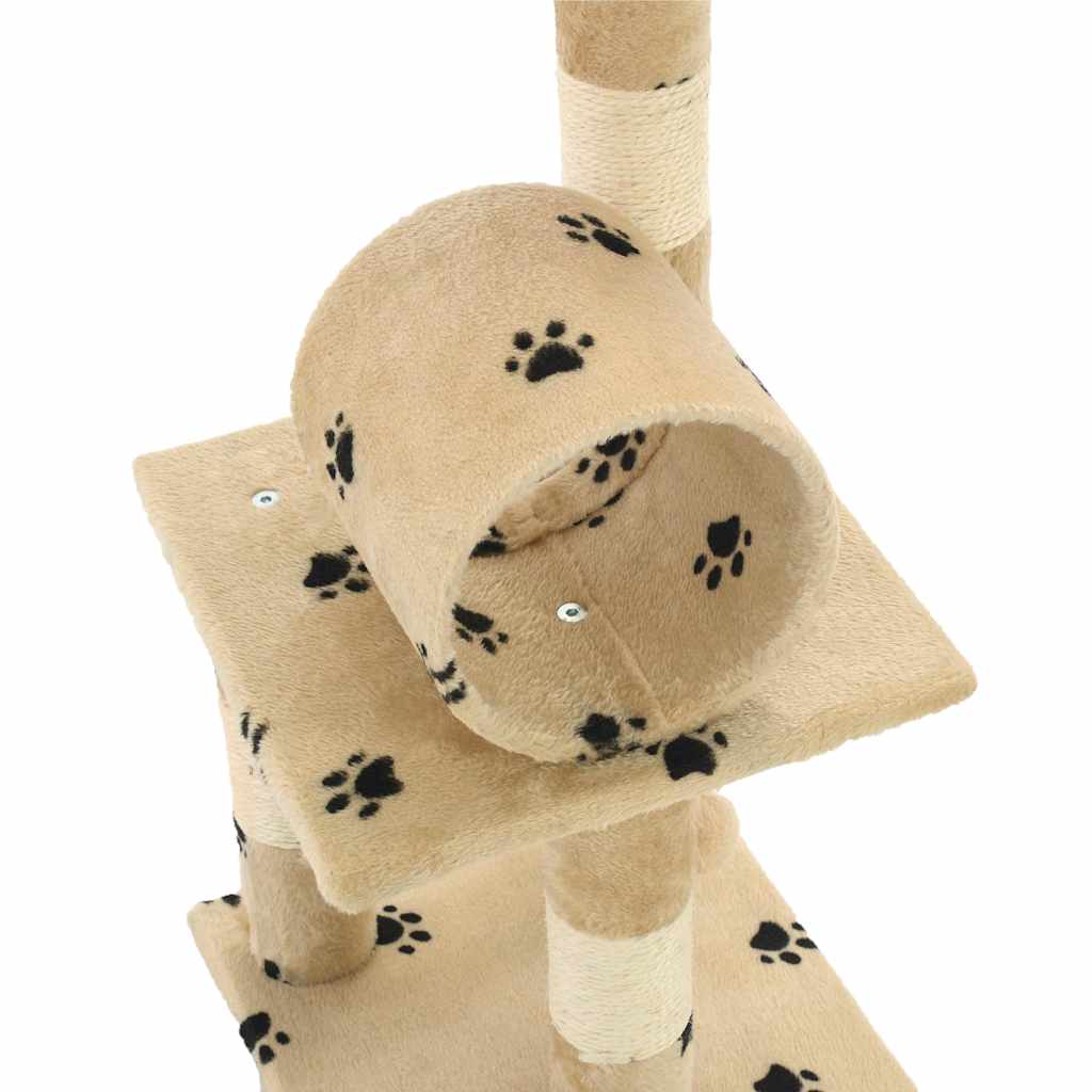 Albero per Gatti e Tiragraffi Sisal 65 cm Zampe Stampate Beige