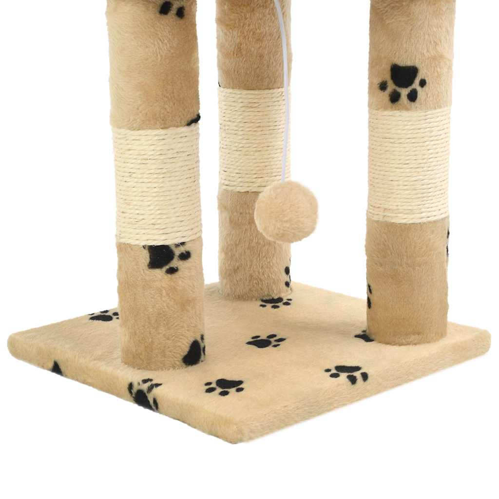 Albero per Gatti e Tiragraffi Sisal 65 cm Zampe Stampate Beige