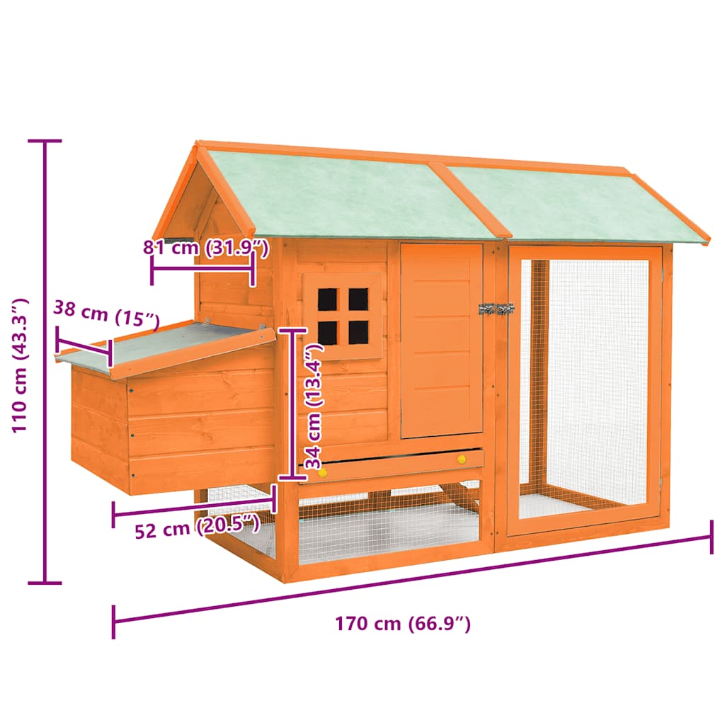Gabbia per Polli in Legno Massello di Pino e Abete 170x81x110cm