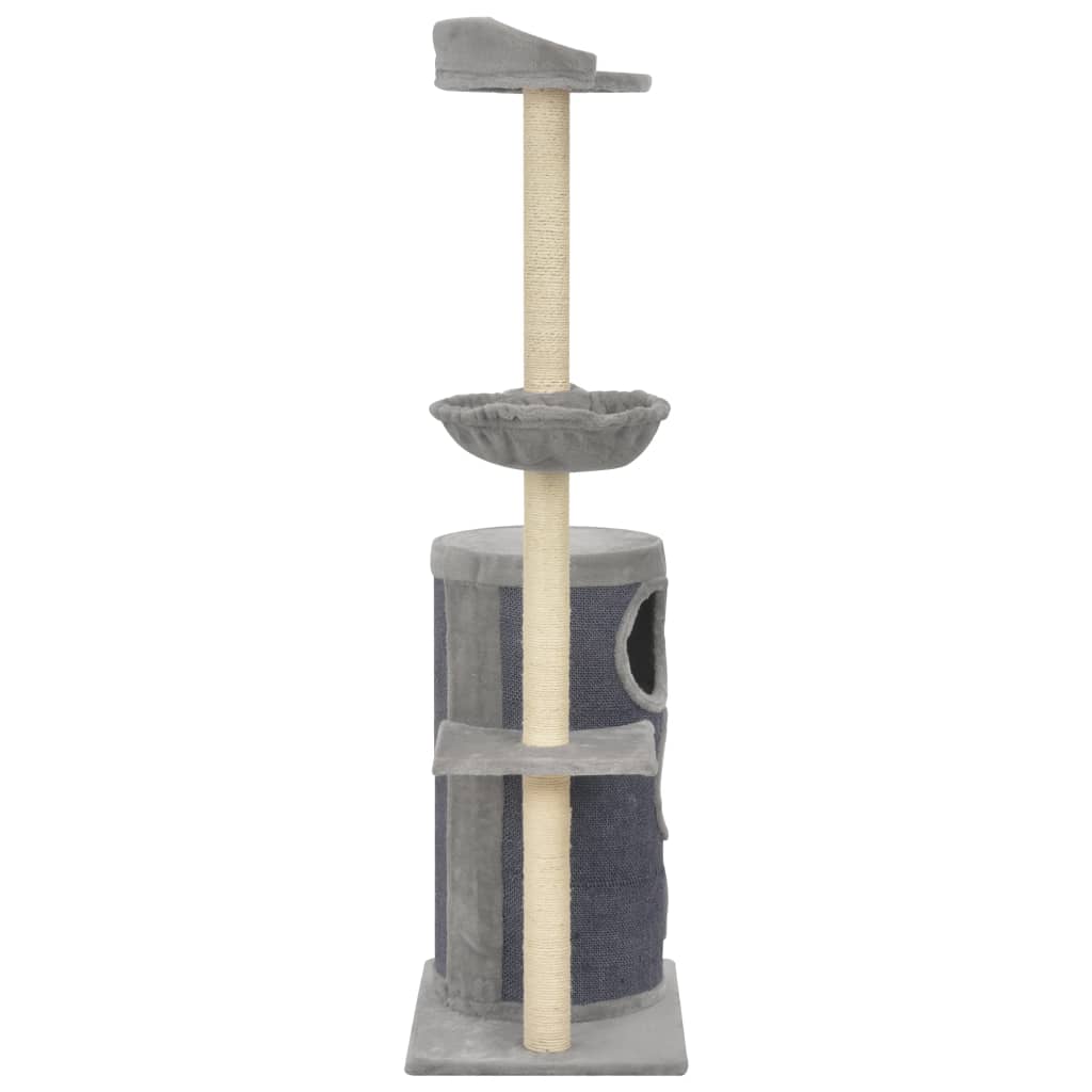 Albero per Gatti con Pali Tiragraffi in Sisal Grigio 148 cm