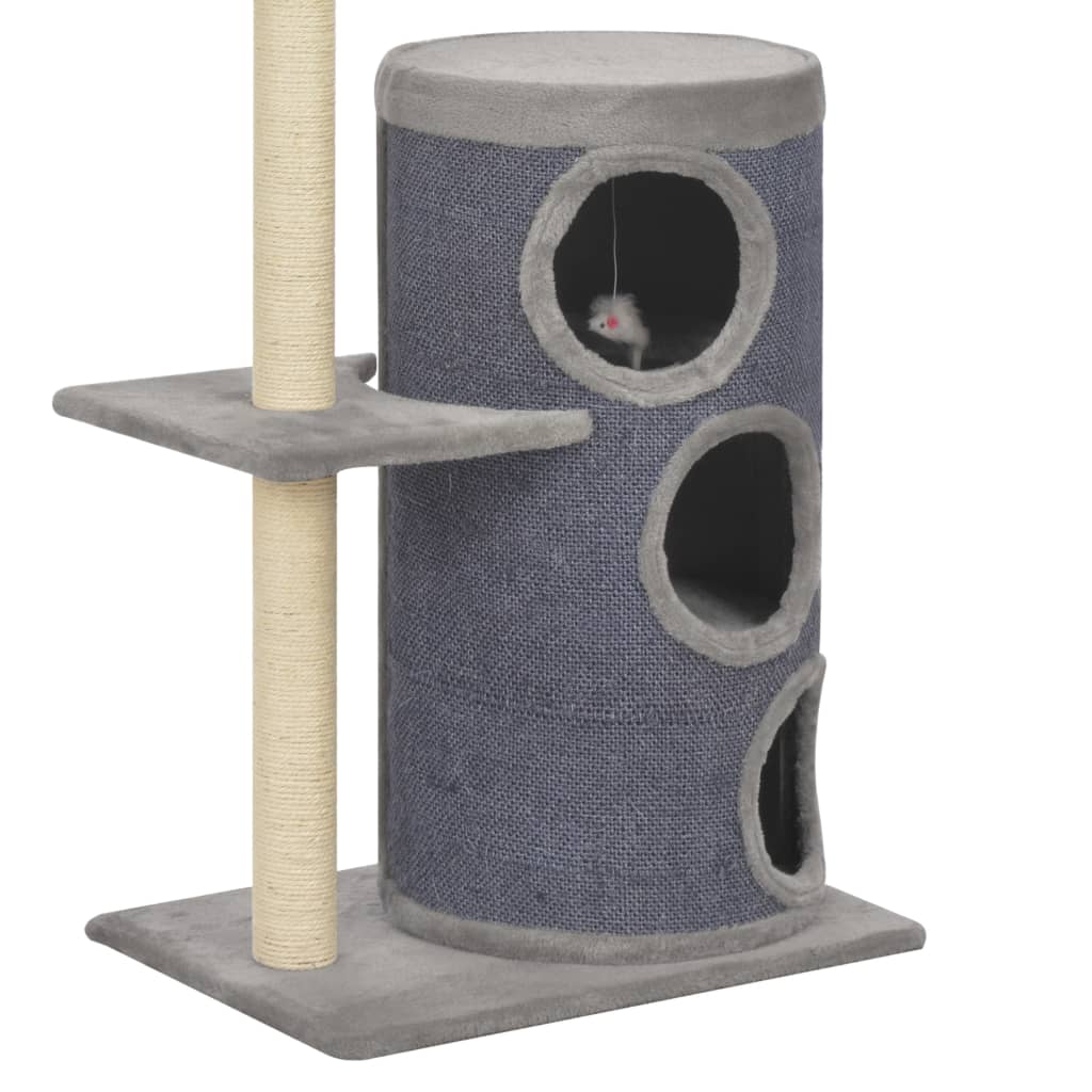 Albero per Gatti con Pali Tiragraffi in Sisal Grigio 148 cm