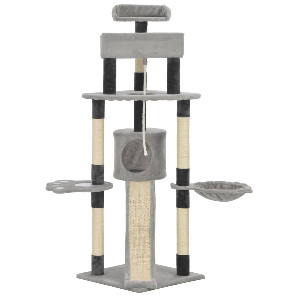 Albero per Gatti con Pali Tiragraffi in Sisal Grigio 145 cm