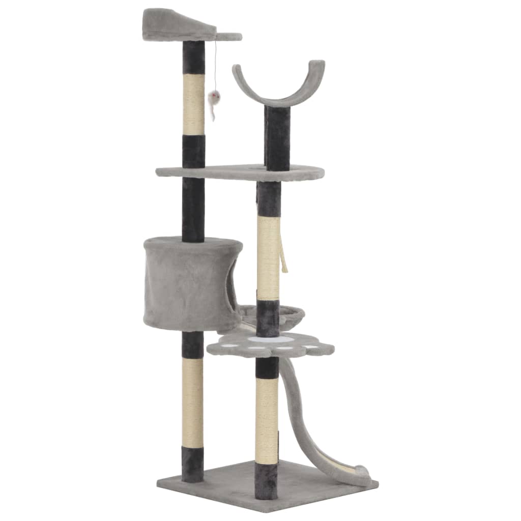Albero per Gatti con Pali Tiragraffi in Sisal Grigio 145 cm